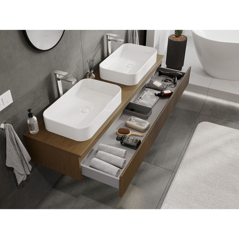 Mexen Rivel bathroom cabinet under-sink 160 cm, 1 drawer, grooved, walnut - 91A20-16023-1-BF86