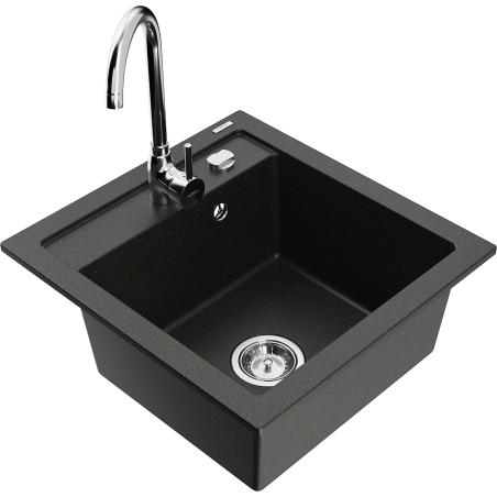 Mexen Vito single-bowl granite sink with Telma kitchen faucet, black/gold metallic - 6503-75-670200-00