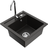 Mexen Vito granite single-bowl kitchen sink with Telma faucet, black/gold metallic - 6503-75-670200-00
