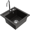 Mexen Vito single-bowl granite sink with Telma kitchen faucet, black/gold metallic - 6503-75-670200-00