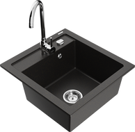 Mexen Vito Granite Sink 1-Bowl with Telma Kitchen Faucet, Black/Gold Metallic - 6503-75-670200-00