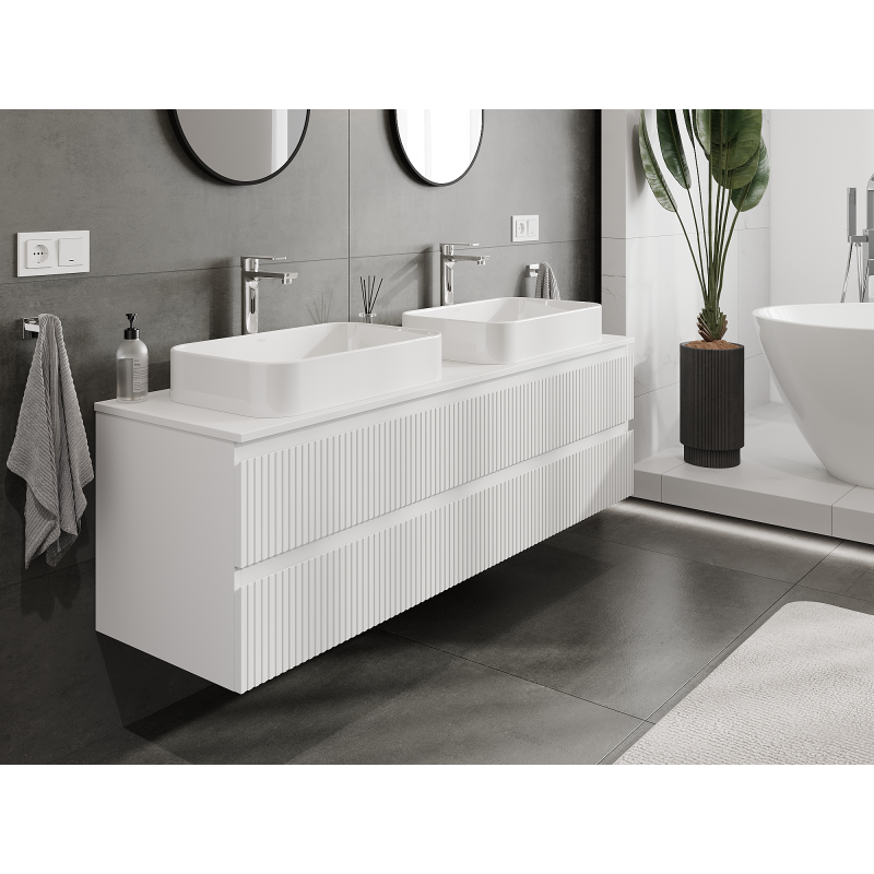 Mexen Rivel bathroom cabinet for washbasin 160 cm, 2 drawers, grooved, white matt - 91A20-16047-2-BFF01