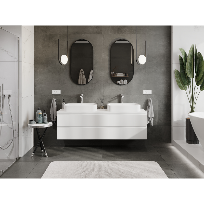 Mexen Rivel bathroom cabinet for washbasin 160 cm, 2 drawers, grooved, white matt - 91A20-16047-2-BFF01