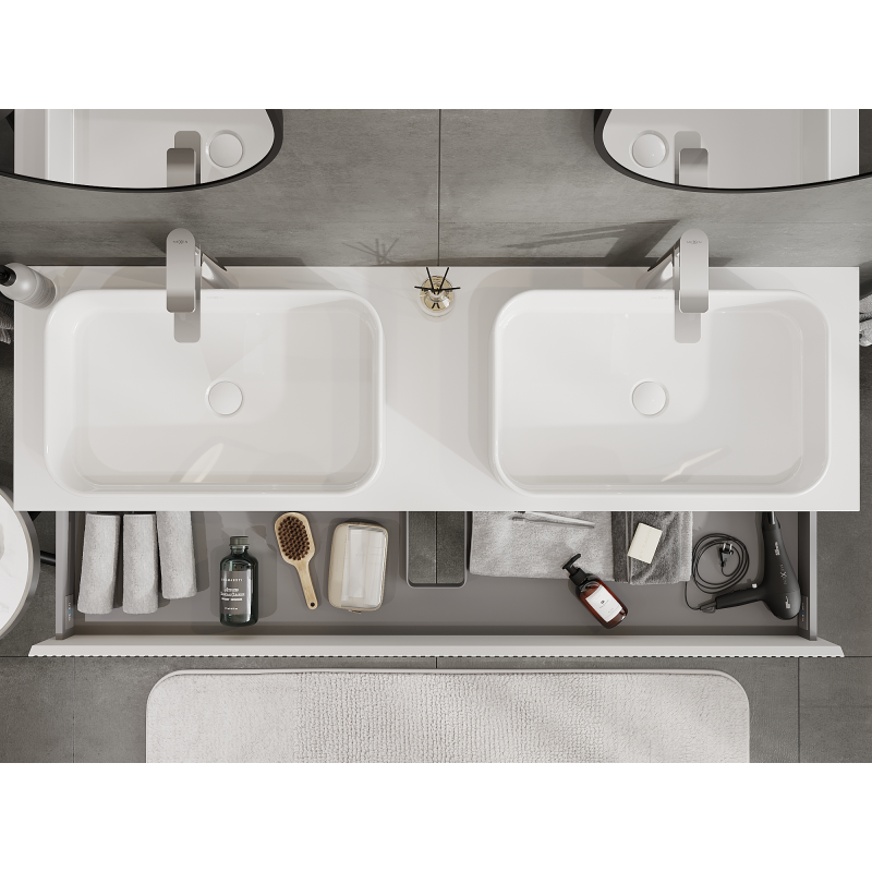 Mexen Rivel bathroom cabinet for washbasin 160 cm, 2 drawers, grooved, white matt - 91A20-16047-2-BFF01