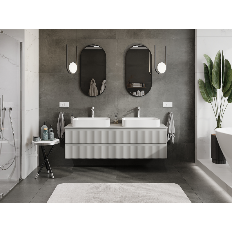 Mexen Rivel bathroom cabinet 160 cm, 2 drawers, grooved, matte grey - 91A20-16047-2-BFF62