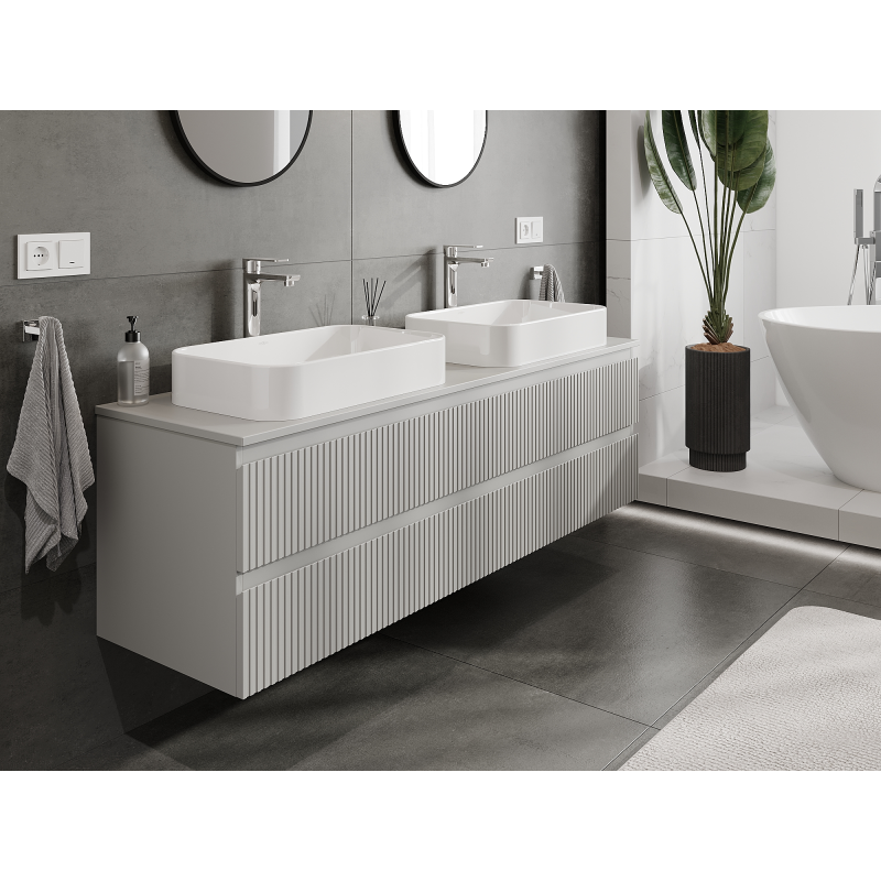 Mexen Rivel bathroom cabinet 160 cm, 2 drawers, grooved, matte grey - 91A20-16047-2-BFF62