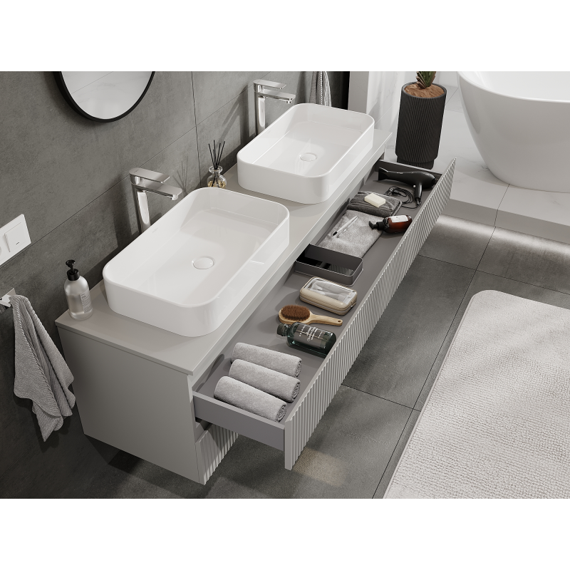 Mexen Rivel bathroom cabinet 160 cm, 2 drawers, grooved, matte grey - 91A20-16047-2-BFF62