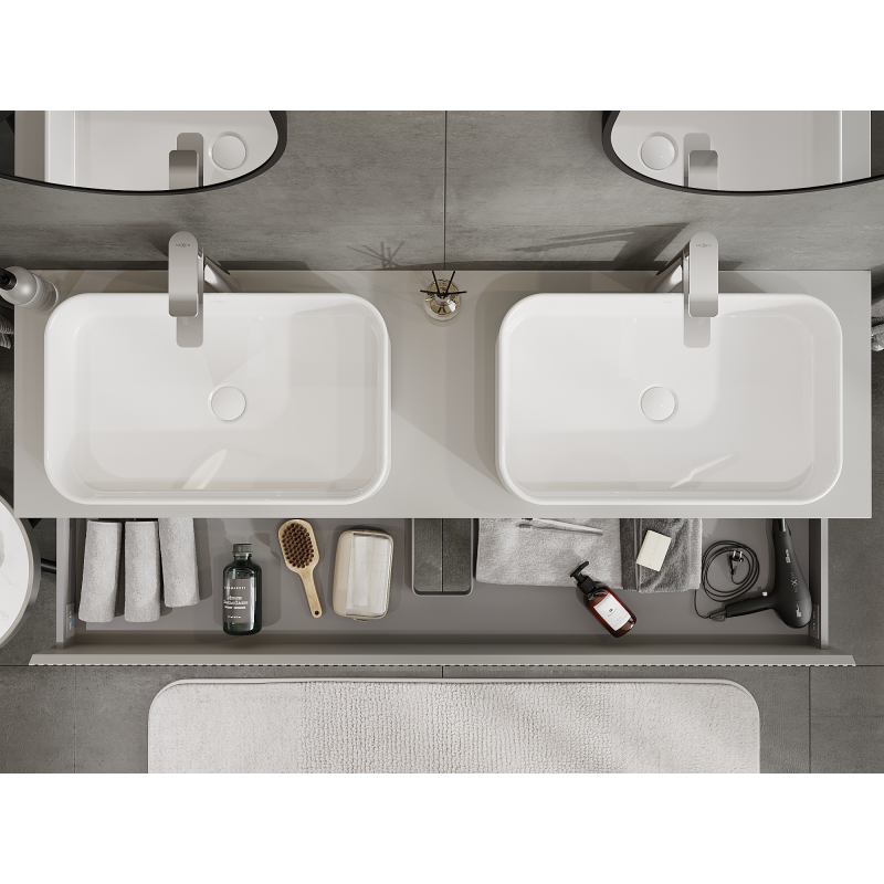 Mexen Rivel bathroom cabinet 160 cm, 2 drawers, grooved, matte grey - 91A20-16047-2-BFF62