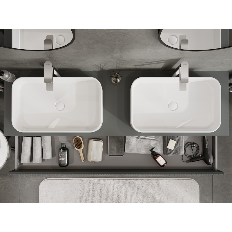 Mexen Rivel bathroom cabinet for washbasin 160 cm, 2 drawers, ribbed, graphite matte - 91A20-16047-2-BFF66