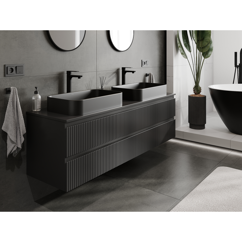 Mexen Rivel bathroom cabinet under the sink 160 cm, 2 drawers, grooved, matte black - 91A20-16047-2-BFF71