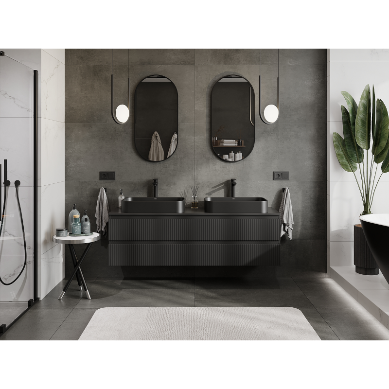 Mexen Rivel bathroom cabinet under the sink 160 cm, 2 drawers, grooved, matte black - 91A20-16047-2-BFF71