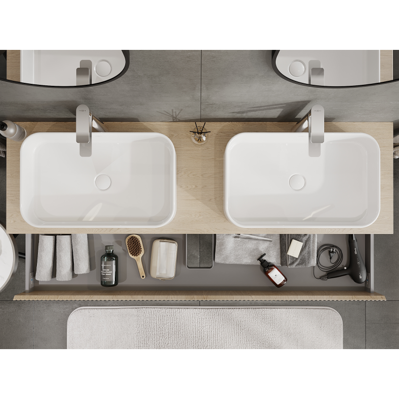 Mexen Rivel Bathroom Cabinet 160 cm, 2 Drawers, Ribbed, Oak - 91A20-16047-2-BFF81