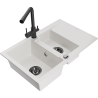 Mexen Gaspar granite kitchen sink 1.5-bowl with drainer and Duero kitchen tap, white - 6507-20-671600-70