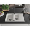 Mexen Gaspar granite sink 1.5-bowl with drainer and Duero kitchen faucet, white - 6507-20-671600-70