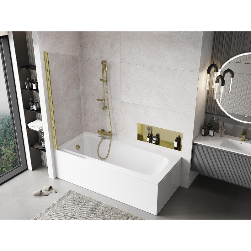 Mexen Mist 1-panel shower screen 60 x 150 cm, transparent, brushed gold - 8A9-060-001-55-00