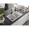 Mexen Gaspar granite kitchen sink 1.5-bowl with drainer and Duero kitchen faucet, white - 6507-20-671600-70