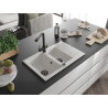 Mexen Gaspar granite sink 1.5-bowl with drainer and Duero kitchen faucet, white - 6507-20-671600-70