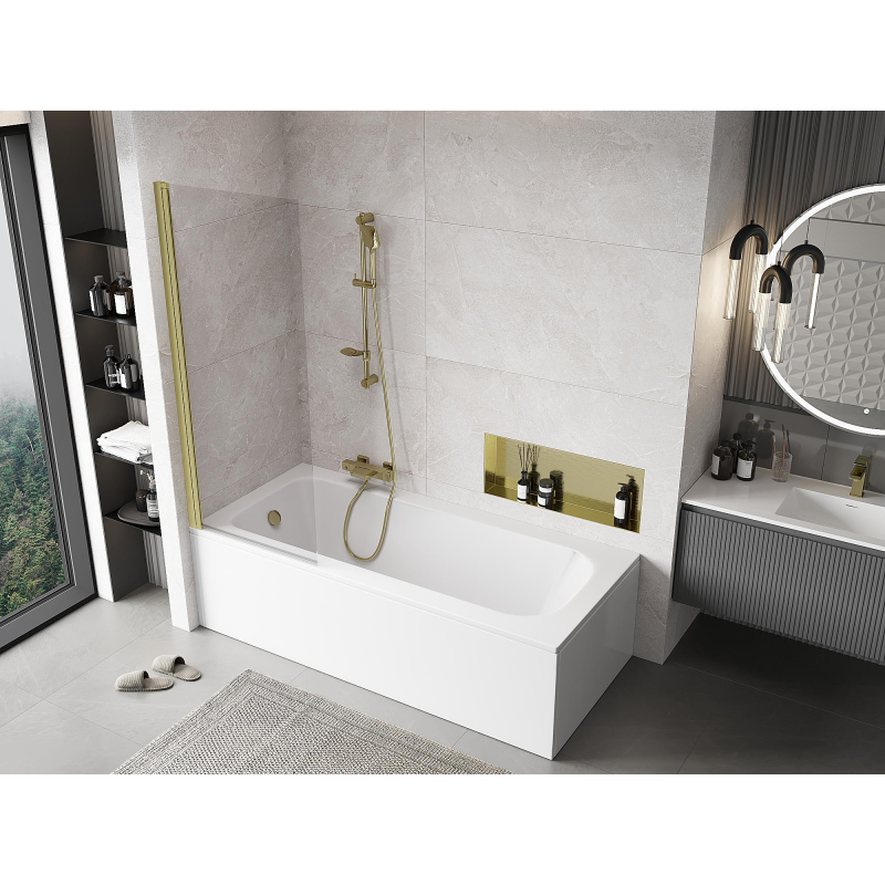 Mexen Mist 1-wing shower screen 70 x 150 cm, transparent, brushed gold - 8A9-070-001-55-00