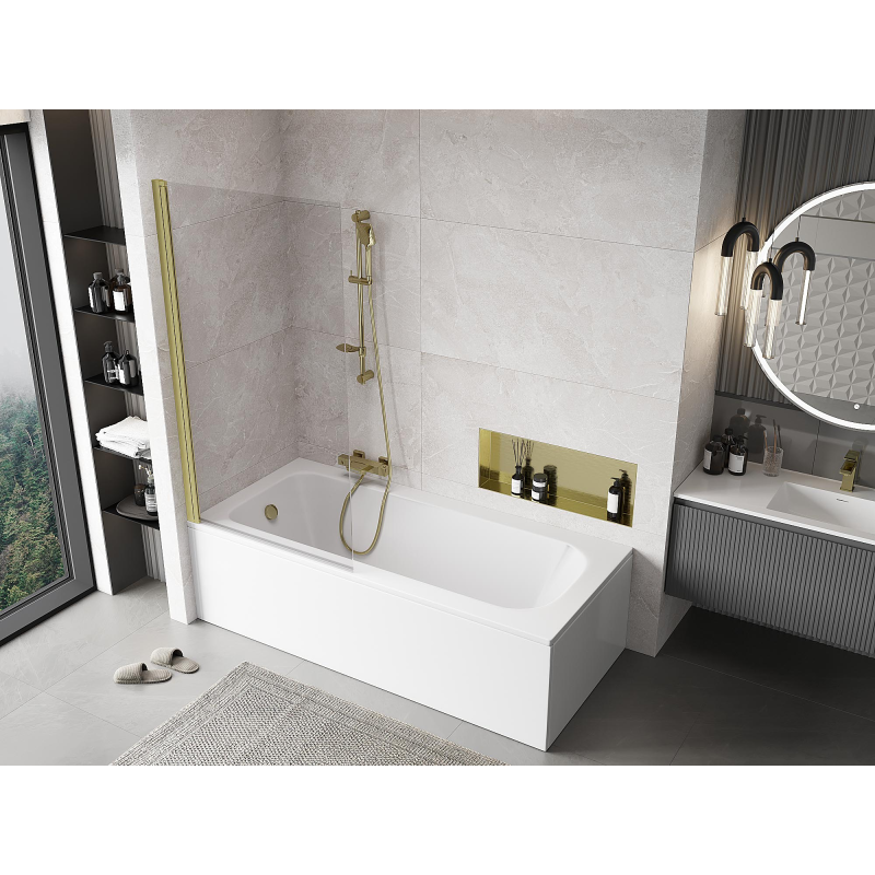Mexen Mist 1-panel shower screen 90 x 150 cm, transparent, brushed gold - 8A9-090-001-55-00