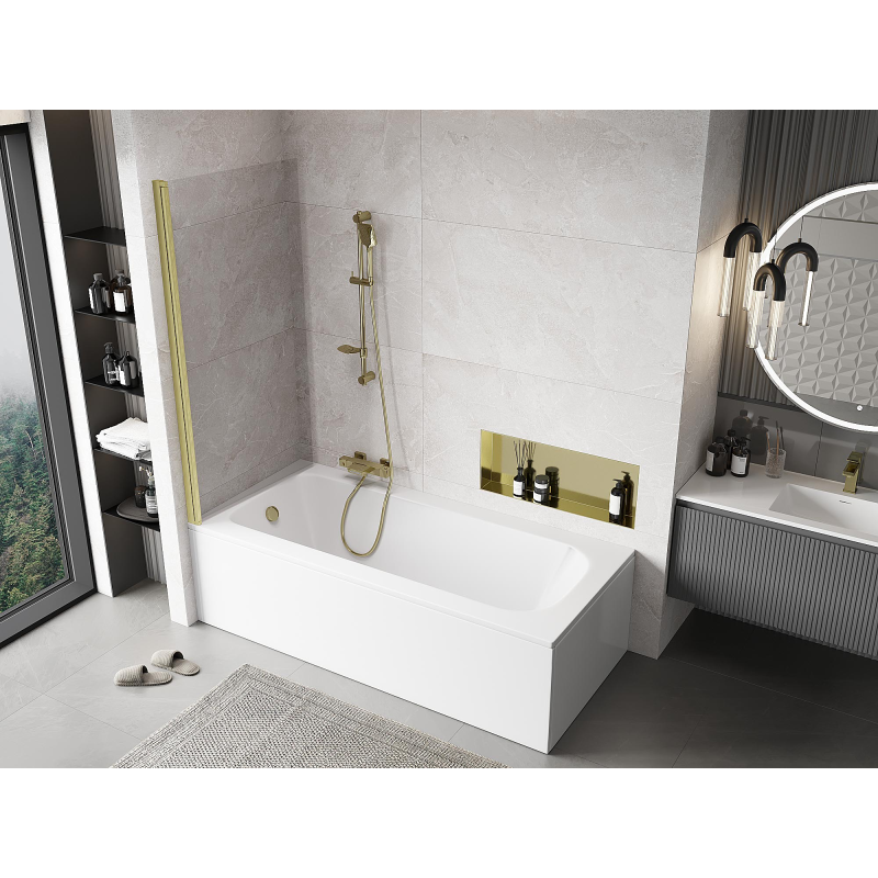 Mexen Mist 1-panel shower screen 90 x 150 cm, transparent, brushed gold - 8A9-090-001-55-00