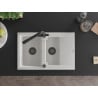 Mexen Gaspar granite kitchen sink 1.5-bowl with drainer and Duero kitchen tap, white - 6507-20-671600-70