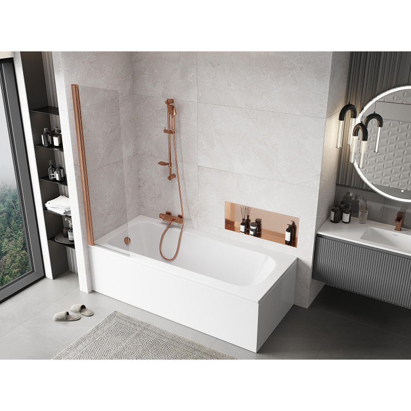 Mexen Mist 1-wing shower screen 50 x 150 cm, transparent, brushed copper - 8A9-050-001-65-00