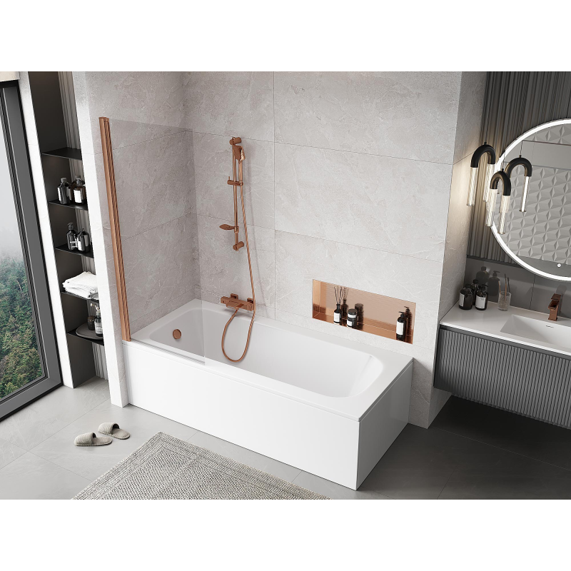 Mexen Mist 1-panel Shower Screen 70 x 150 cm, Transparent, Brushed Copper - 8A9-070-001-65-00