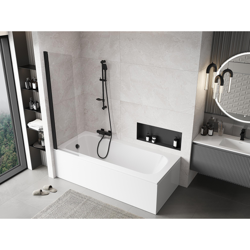 Mexen Mist 1-wing shower screen 50 x 150 cm, transparent, black - 8A9-050-001-70-00