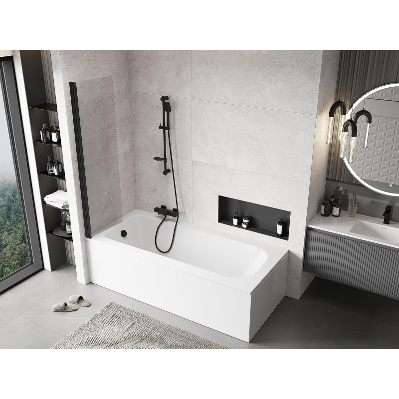 Mexen Mist 1-wing shower screen 50 x 150 cm, transparent, black - 8A9-050-001-70-00