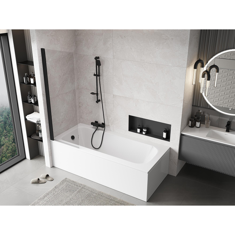 Mexen Mist 1-wing shower screen 60 x 150 cm, transparent, black - 8A9-060-001-70-00