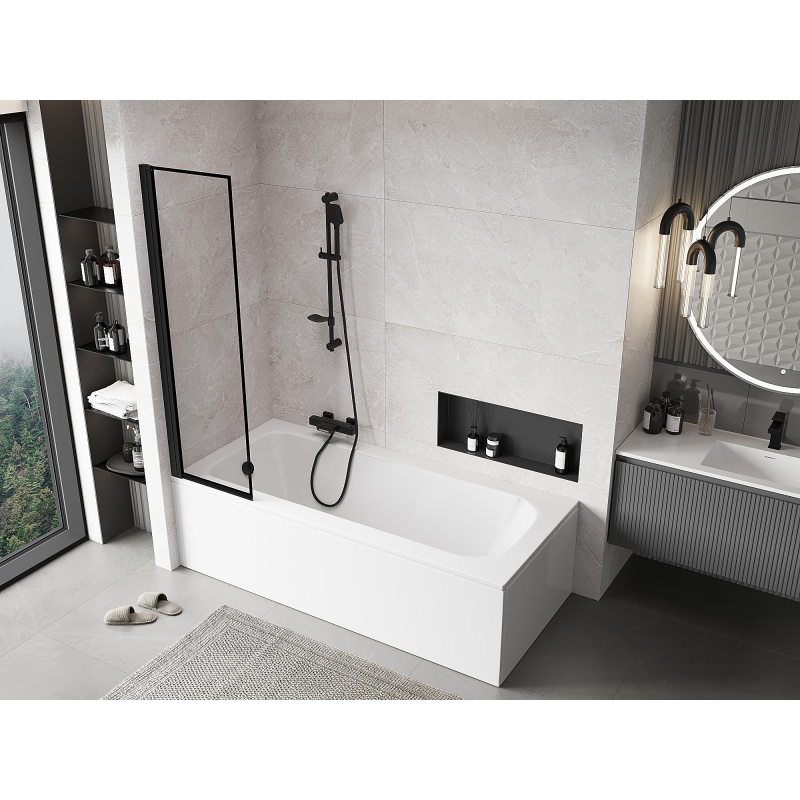 Mexen Mist 1-wing Left Shower Screen 50 x 150 cm, Black Frame, Black - 8A9-050-001-70-70-L