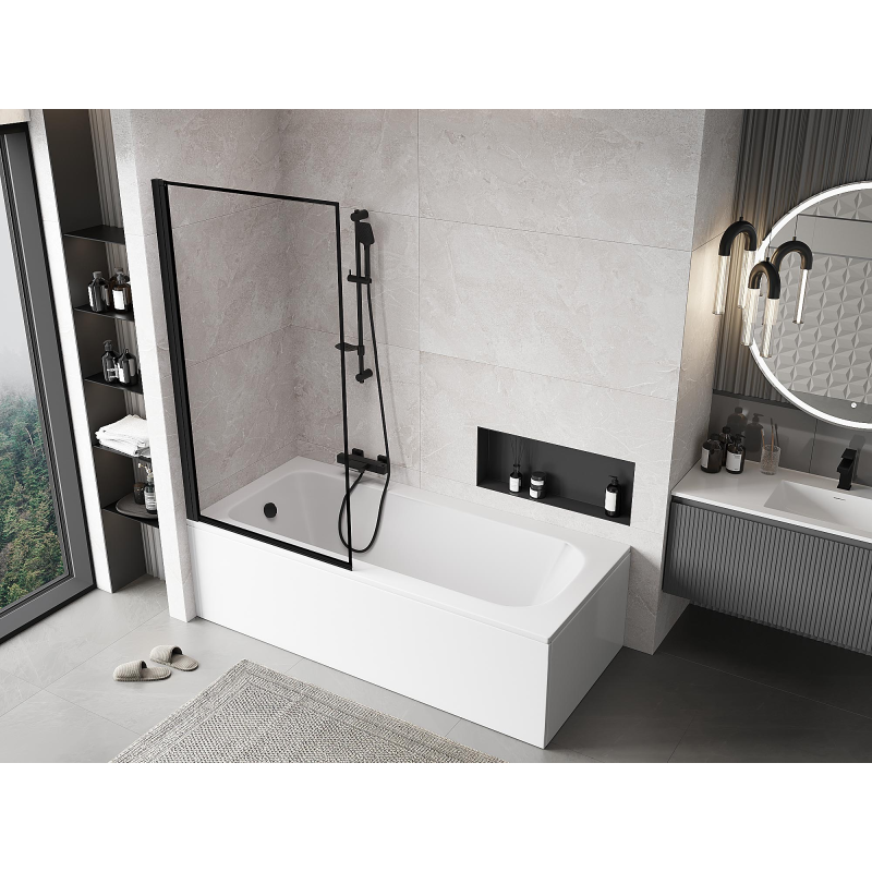 Mexen Mist 1-wing Left Bath Screen 90 x 150 cm, Black Frame, Black - 8A9-090-001-70-70-L