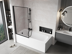 Mexen Mist 1-wing Left Bath Screen 90 x 150 cm, Black Frame, Black - 8A9-090-001-70-70-L