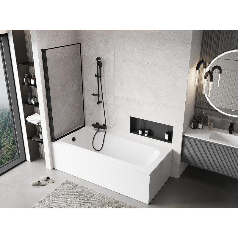 Mexen Mist 1-wing Left Bath Screen 90 x 150 cm, Black Frame, Black - 8A9-090-001-70-70-L