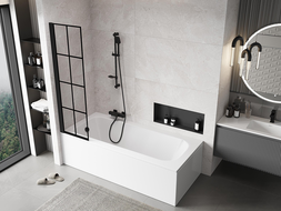 Mexen Mist 1-wing left bathtub screen 50 x 150 cm, black grid, black - 8A9-050-001-70-77-L