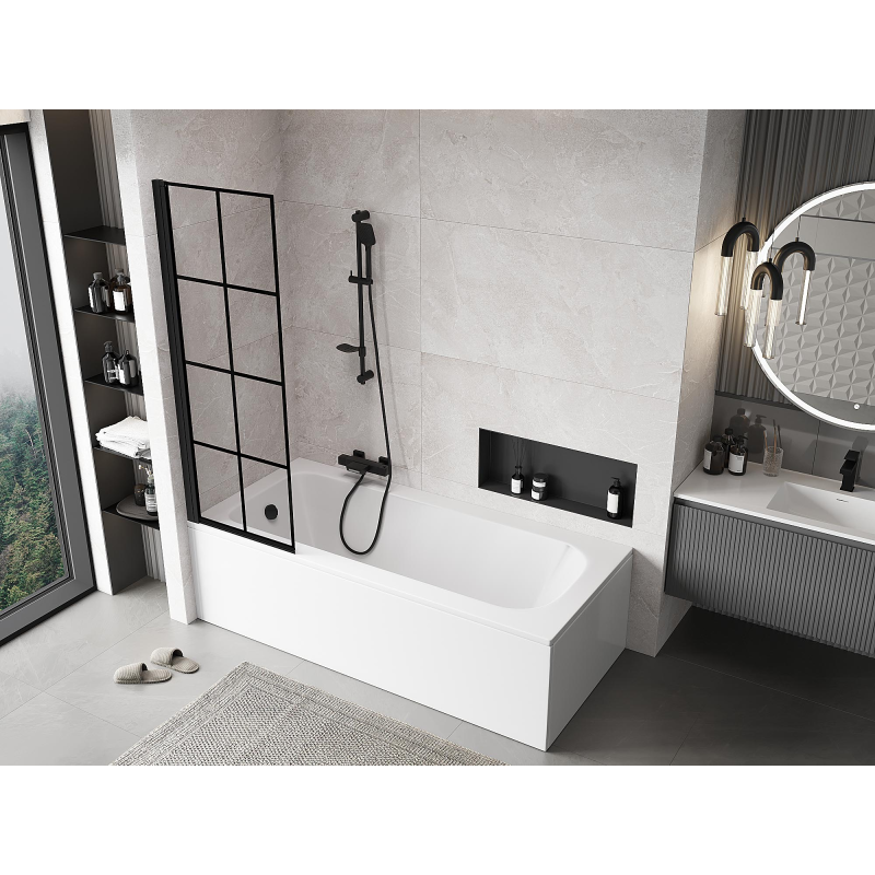 Mexen Mist 1-wing left shower screen 60 x 150 cm, black grid, black - 8A9-060-001-70-77-L