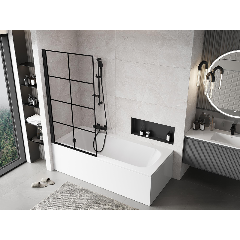 Mexen Mist shower screen 1-wing left 90 x 150 cm, black grid, black - 8A9-090-001-70-77-L