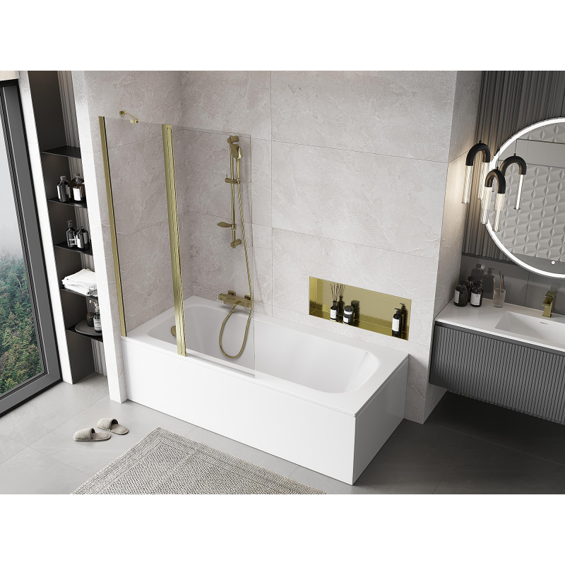 Mexen Mist 2-wing bath screen 110 x 150 cm, transparent, gold - 8A9-110-011-50-00