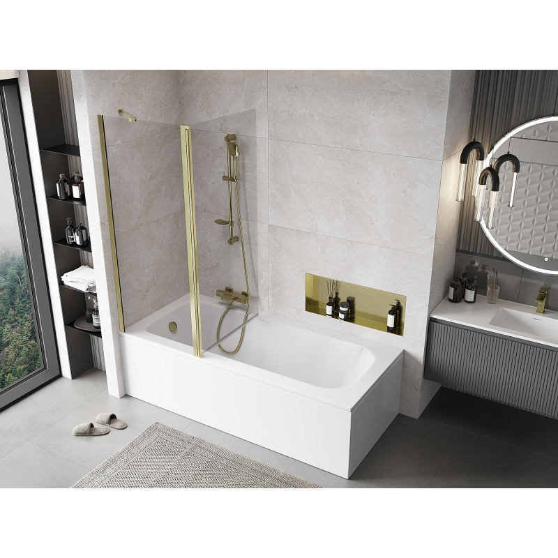 Mexen Mist 2-Panel Bath Screen 140 x 150 cm, Transparent, Gold - 8A9-140-011-50-00