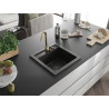 Mexen Vito granite kitchen sink 1-bowl with Telma kitchen faucet, black/gold metallic - 6503-75-670200-50-B