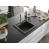 Mexen Vito Granite Sink 1-Bowl with Telma Kitchen Tap, Black/Gold Metallic - 6503-75-670200-50-B