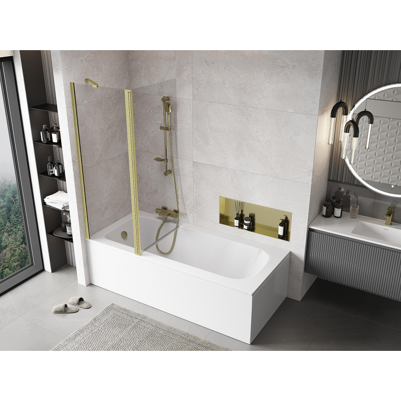 Mexen Mist 2-panel shower screen 130 x 150 cm, transparent, brushed gold - 8A9-130-011-55-00
