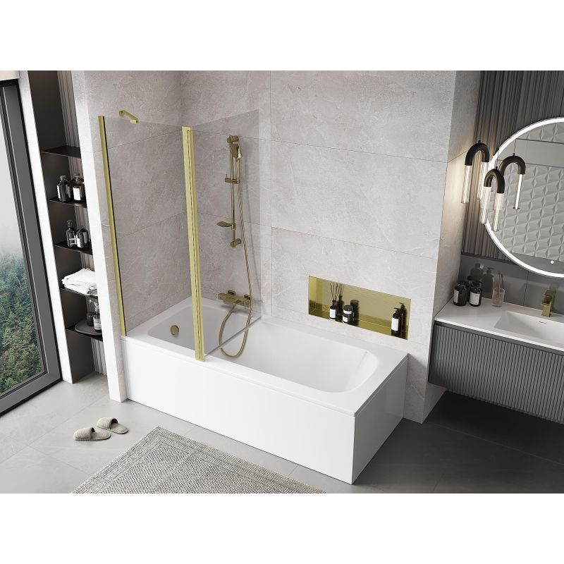 Mexen Mist 2-panel shower screen 140 x 150 cm, transparent, brushed gold - 8A9-140-011-55-00
