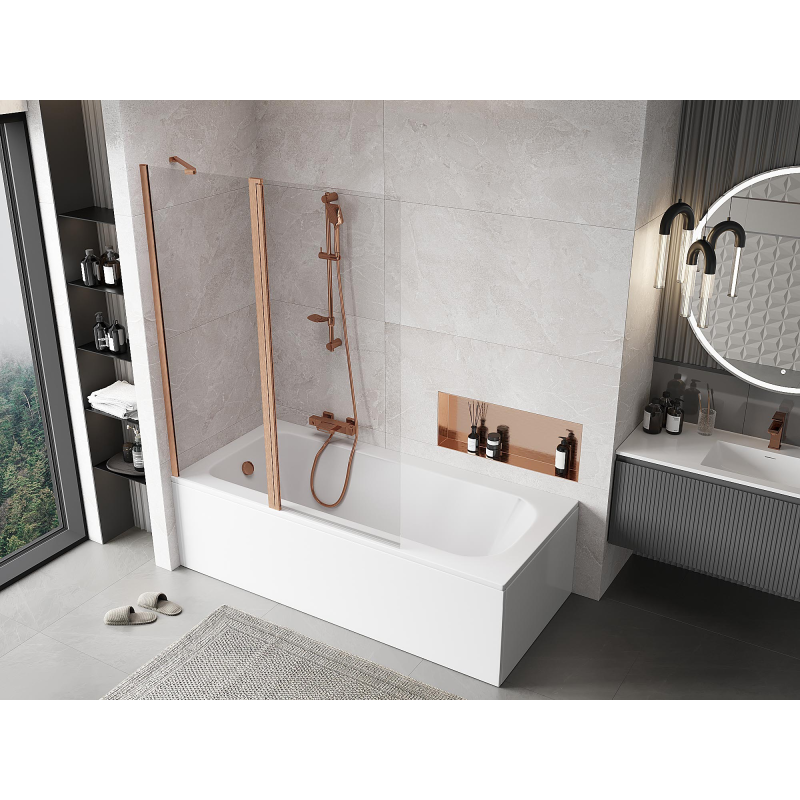 Mexen Mist 2-wing shower screen 130 x 150 cm, transparent, brushed copper - 8A9-130-011-65-00