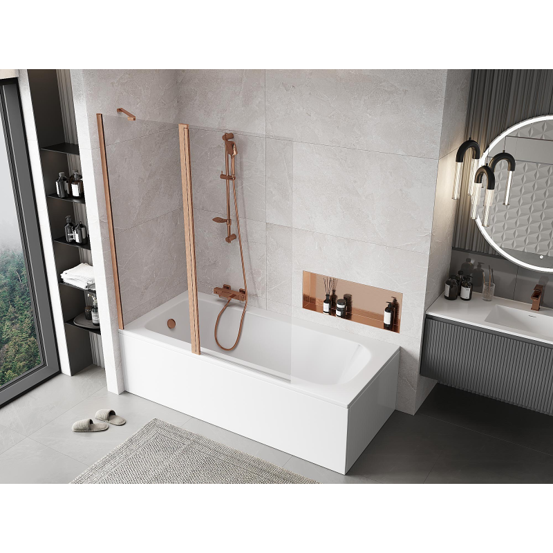 Mexen Mist 2-wing shower screen 140 x 150 cm, transparent, brushed copper - 8A9-140-011-65-00