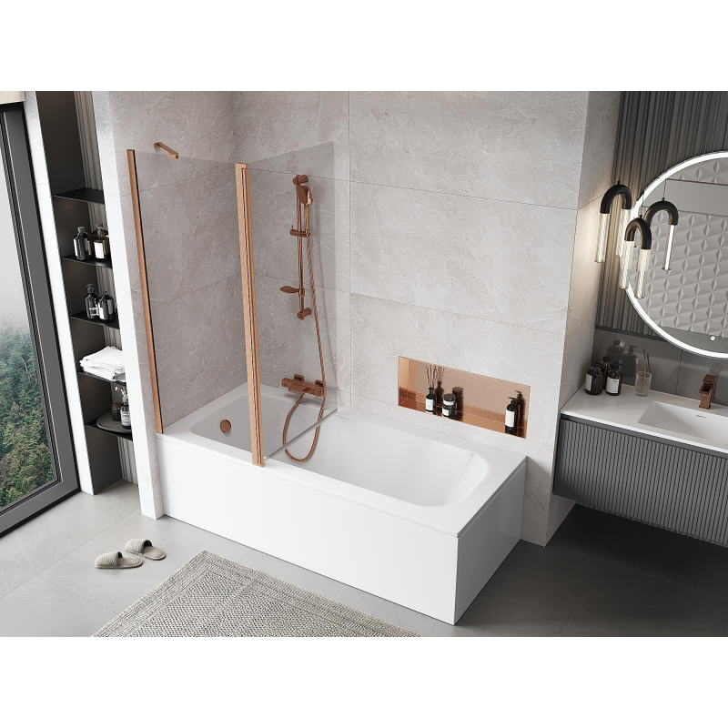 Mexen Mist 2-wing shower screen 140 x 150 cm, transparent, brushed copper - 8A9-140-011-65-00
