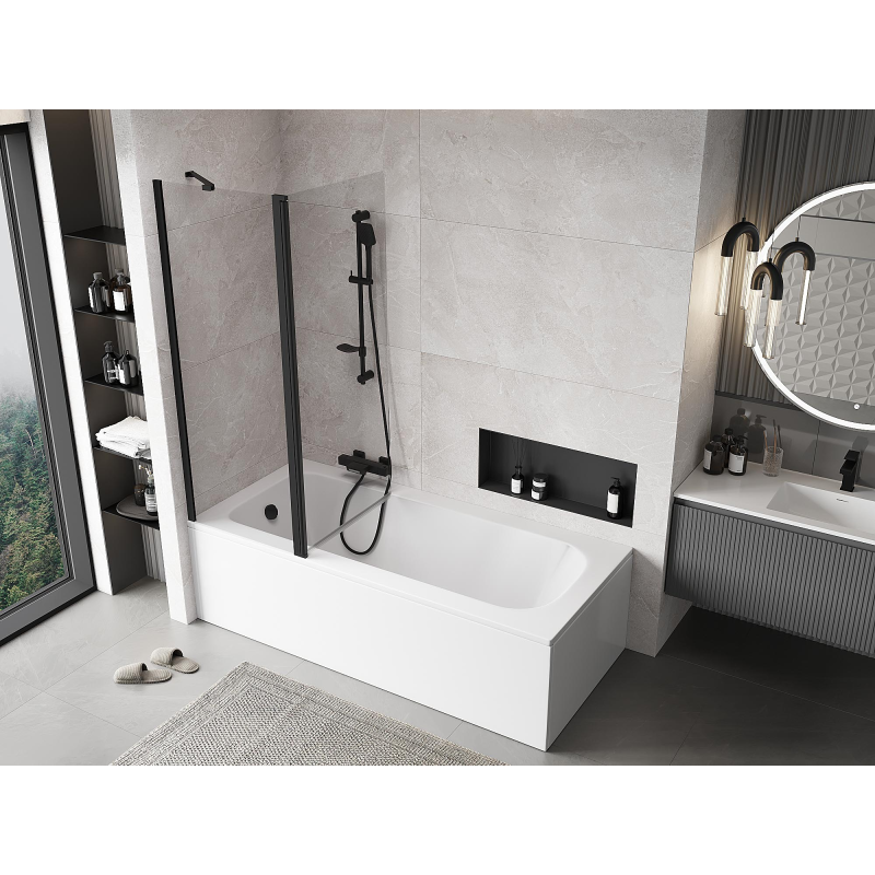 Mexen Mist 2-panel shower screen 130 x 150 cm, transparent, black - 8A9-130-011-70-00