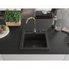 Mexen Vito Granite Sink 1-Bowl with Telma Kitchen Tap, Black/Gold Metallic - 6503-75-670200-50-B