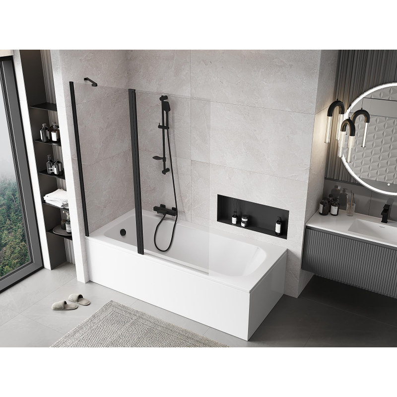 Mexen Mist 2-panel shower screen 140 x 150 cm, transparent, black - 8A9-140-011-70-00