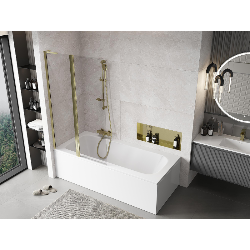 Mexen Mist L bath screen 2-winged 100 x 150 cm, transparent, gold - 8A9L-100-011-50-00